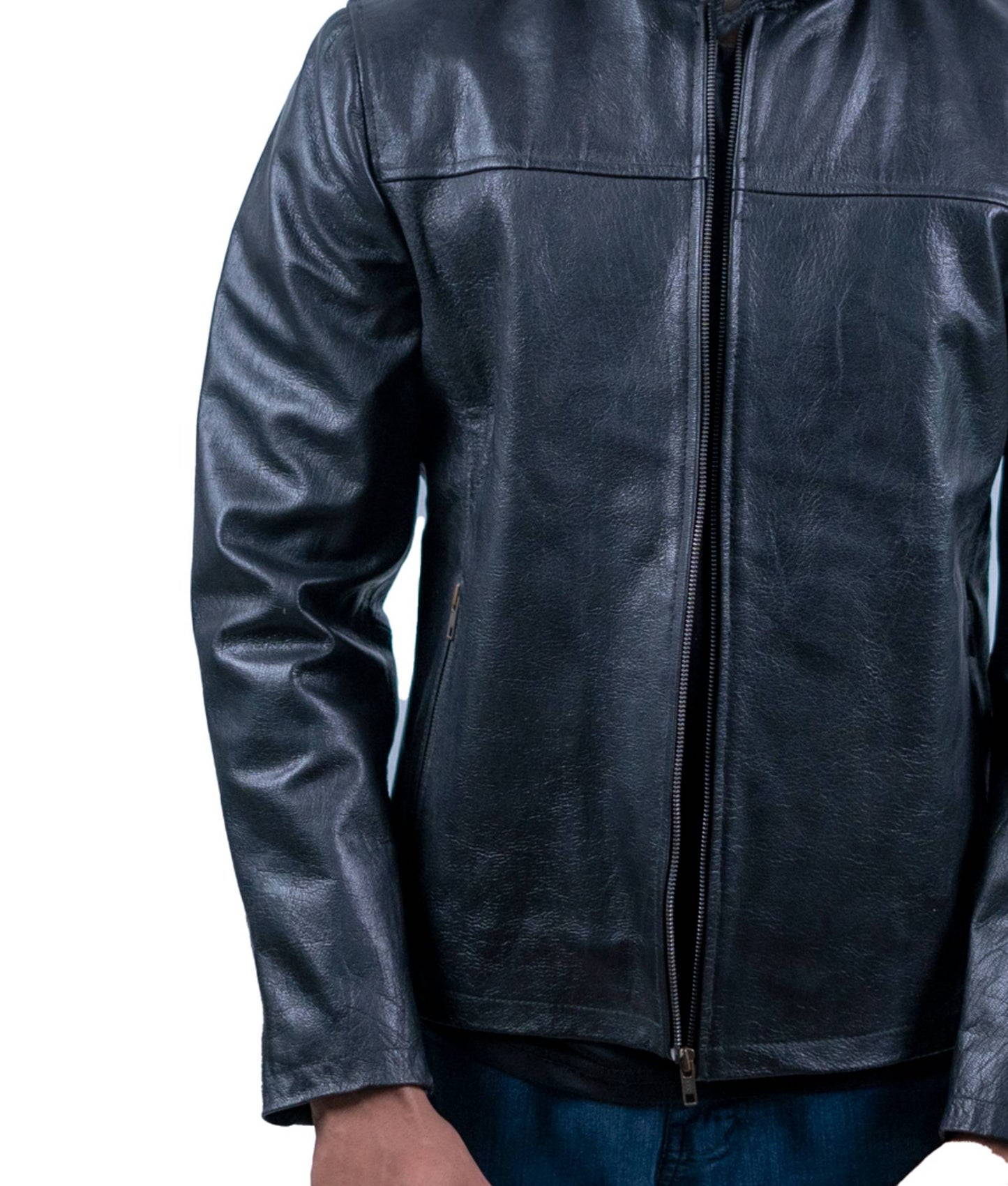 95 - Padded Shoulder Leather Biker Jacket – Jet Black Edition