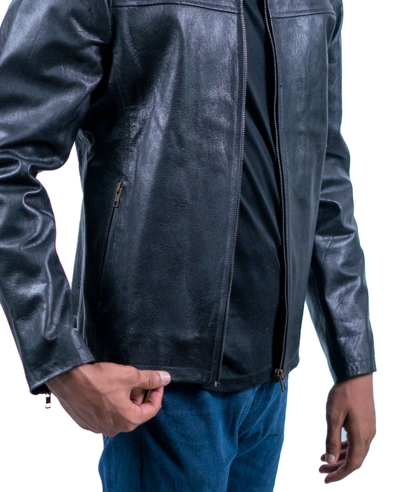 95 - Padded Shoulder Leather Biker Jacket – Jet Black Edition