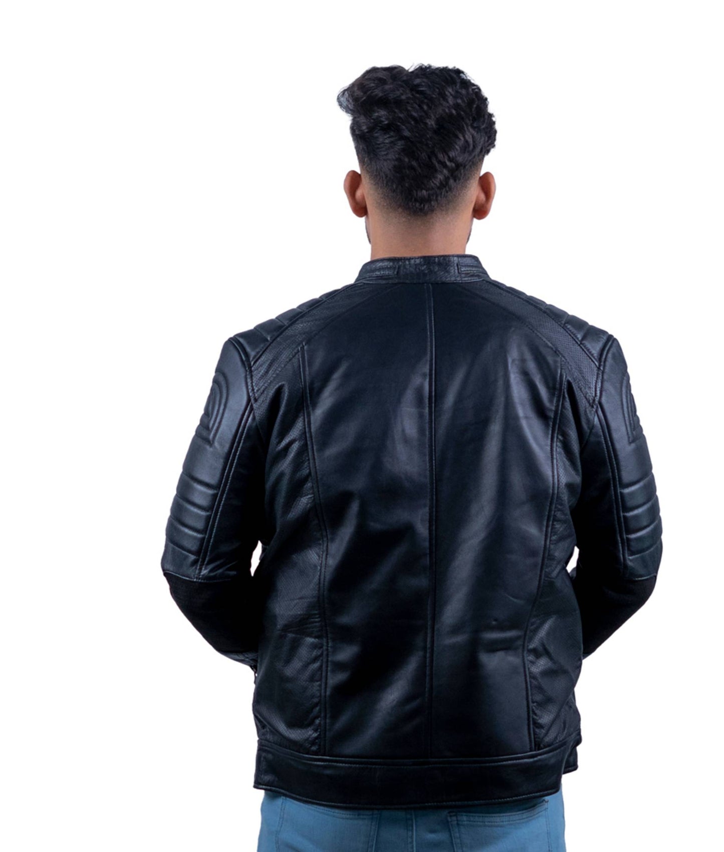 96 – Schwarze Motorrad-Bikerjacke für Herren – Gesteppte Schulterpartie