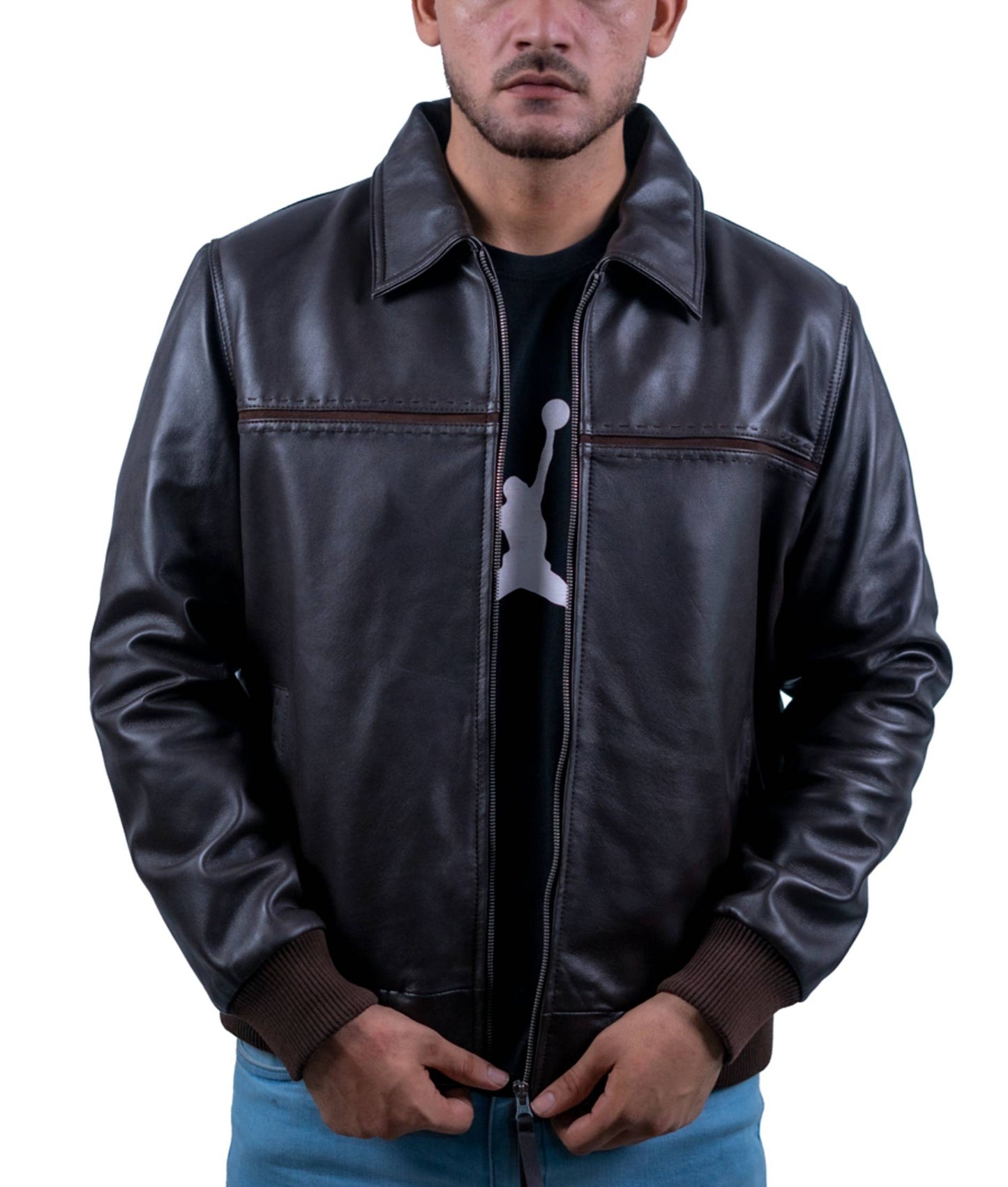 97 - Retro Brown Bomber Jacket – Ribbed Knit Edition