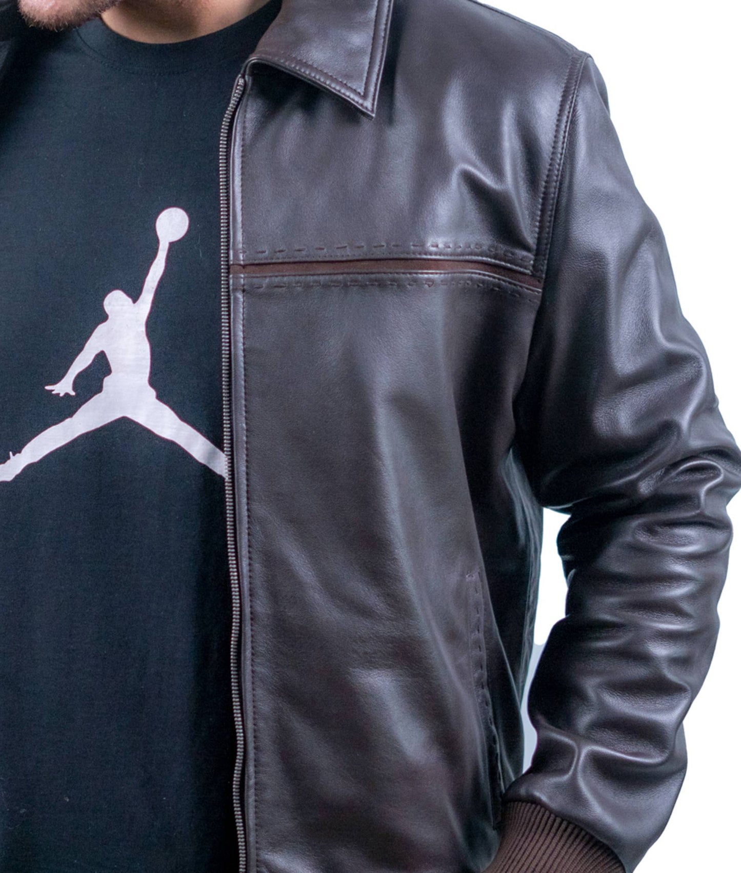 97 - Retro Brown Bomber Jacket – Ribbed Knit Edition