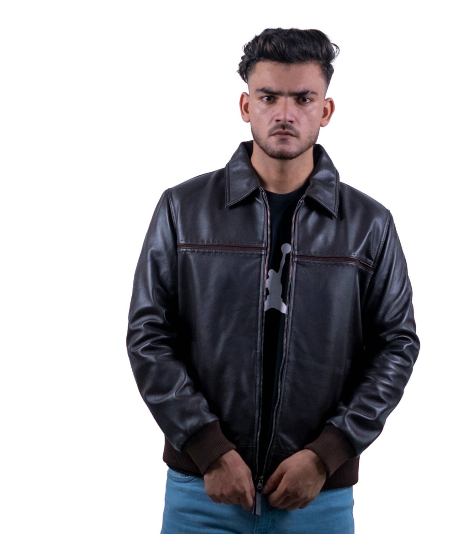 97 - Retro Brown Bomber Jacket – Ribbed Knit Edition