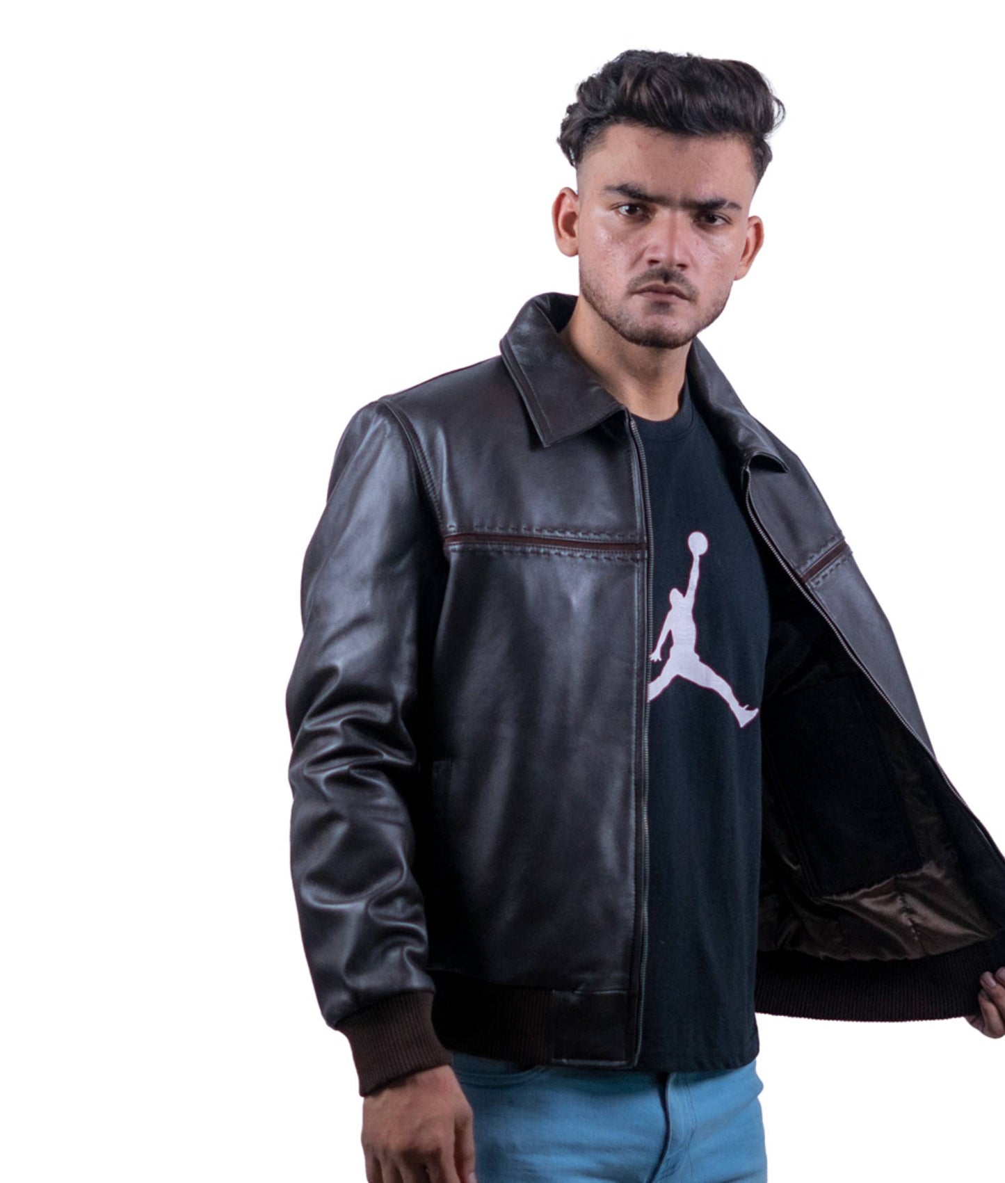 97 - Retro Brown Bomber Jacket – Ribbed Knit Edition