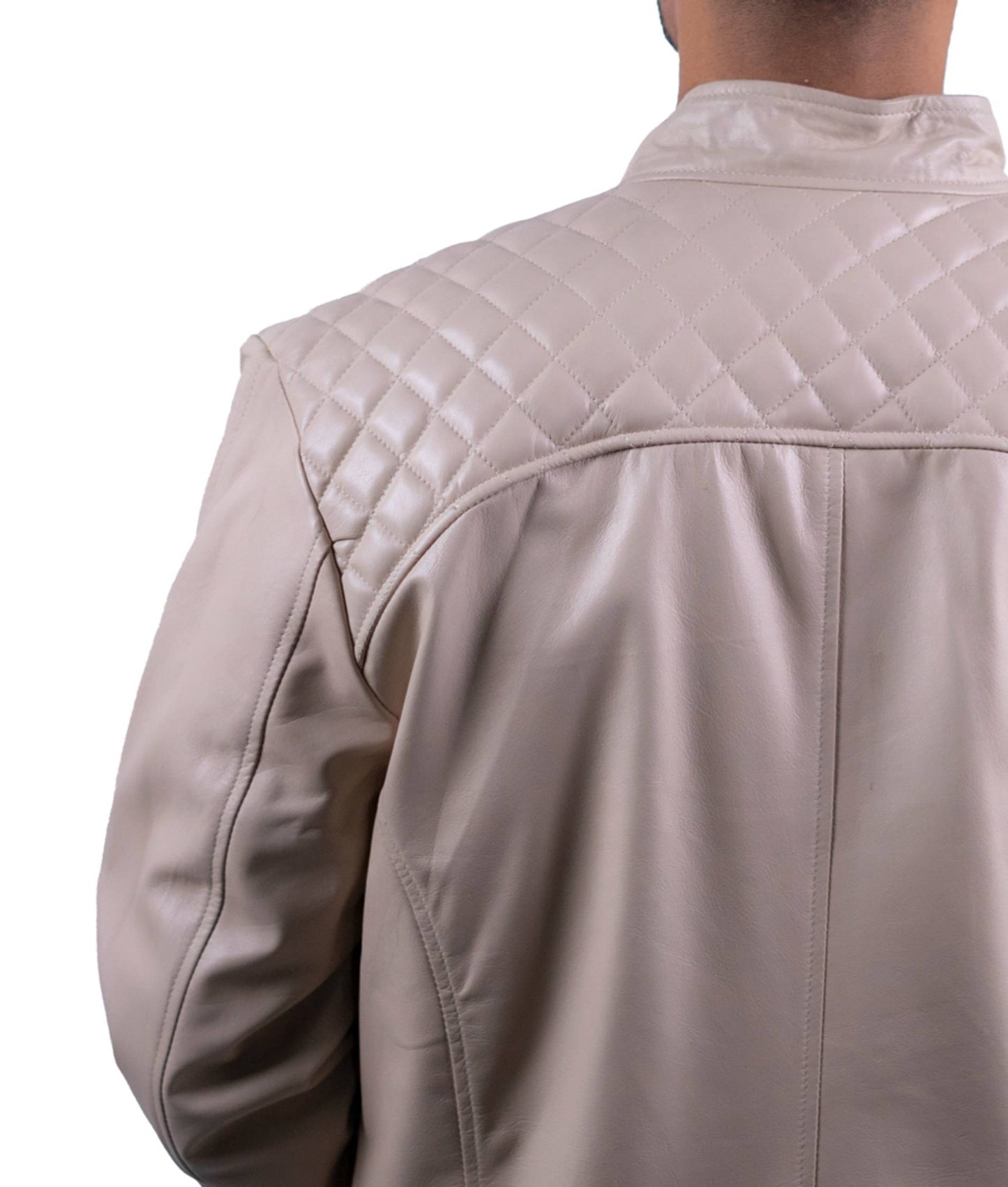 103 - Men’s Cream Quilted Leather Jacket – Light Tone, Heavy Impact