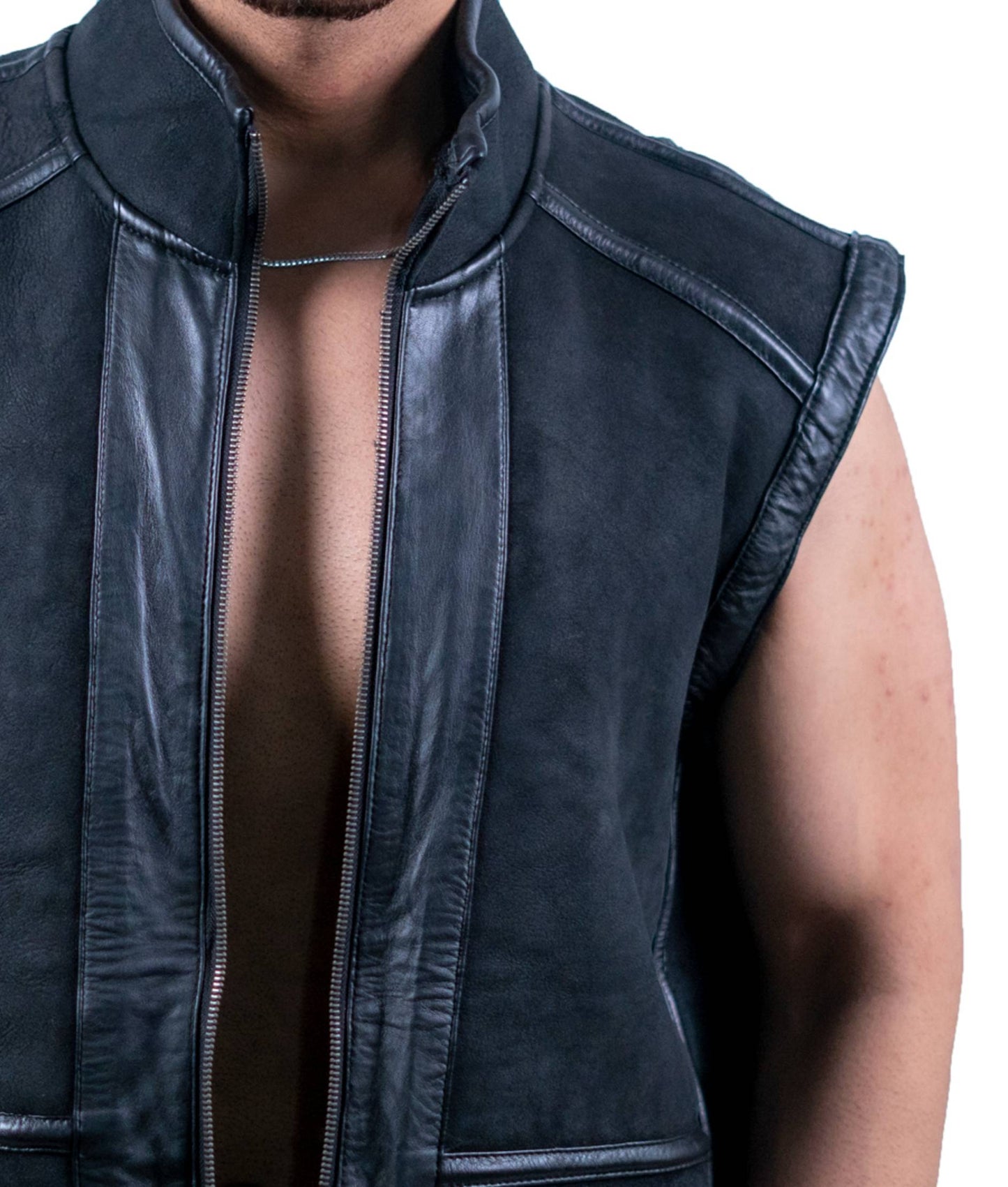 104 - Men’s Sleeveless Black Biker Vest – Raw Rider Edition