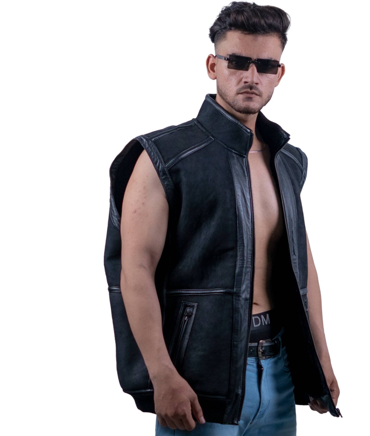 104 - Men’s Sleeveless Black Biker Vest – Raw Rider Edition
