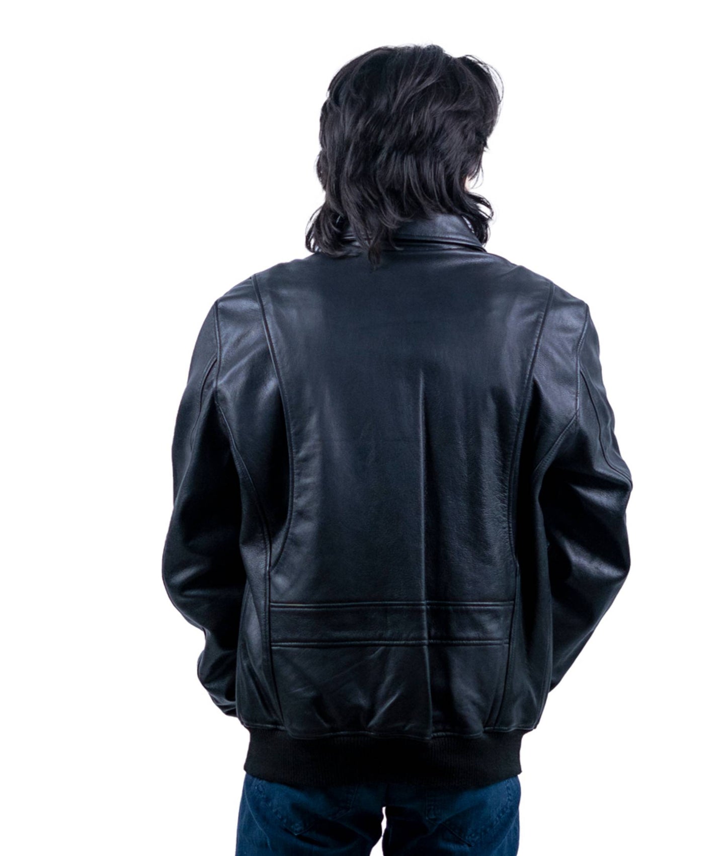 105 - Men’s Jet Black Bomber Leather Jacket – Sleek Urban Edge