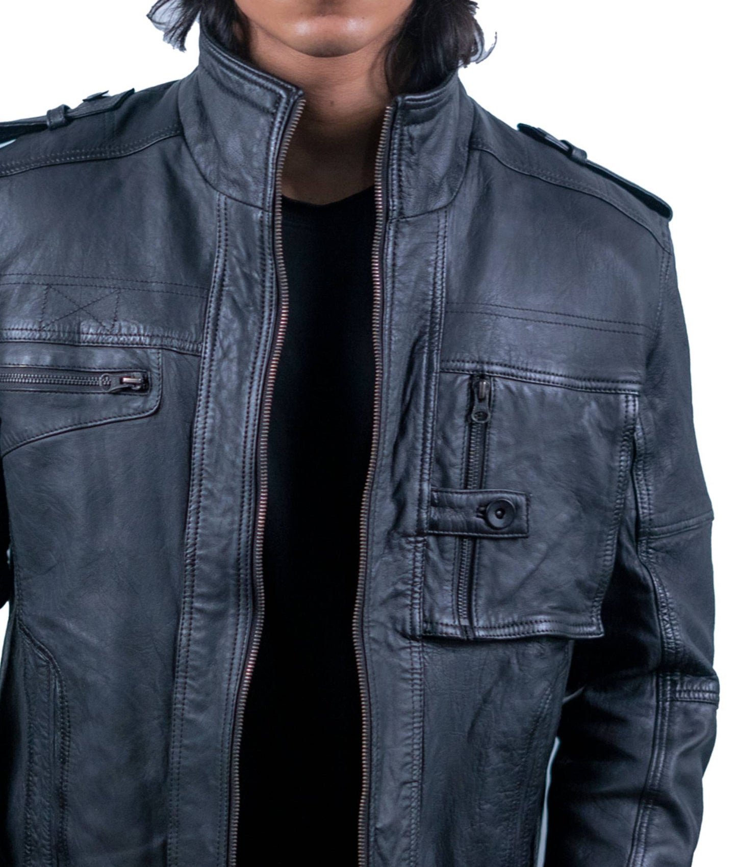 107 - Men’s Urban Black Field Jacket – Multi-Pocket Tactical Style