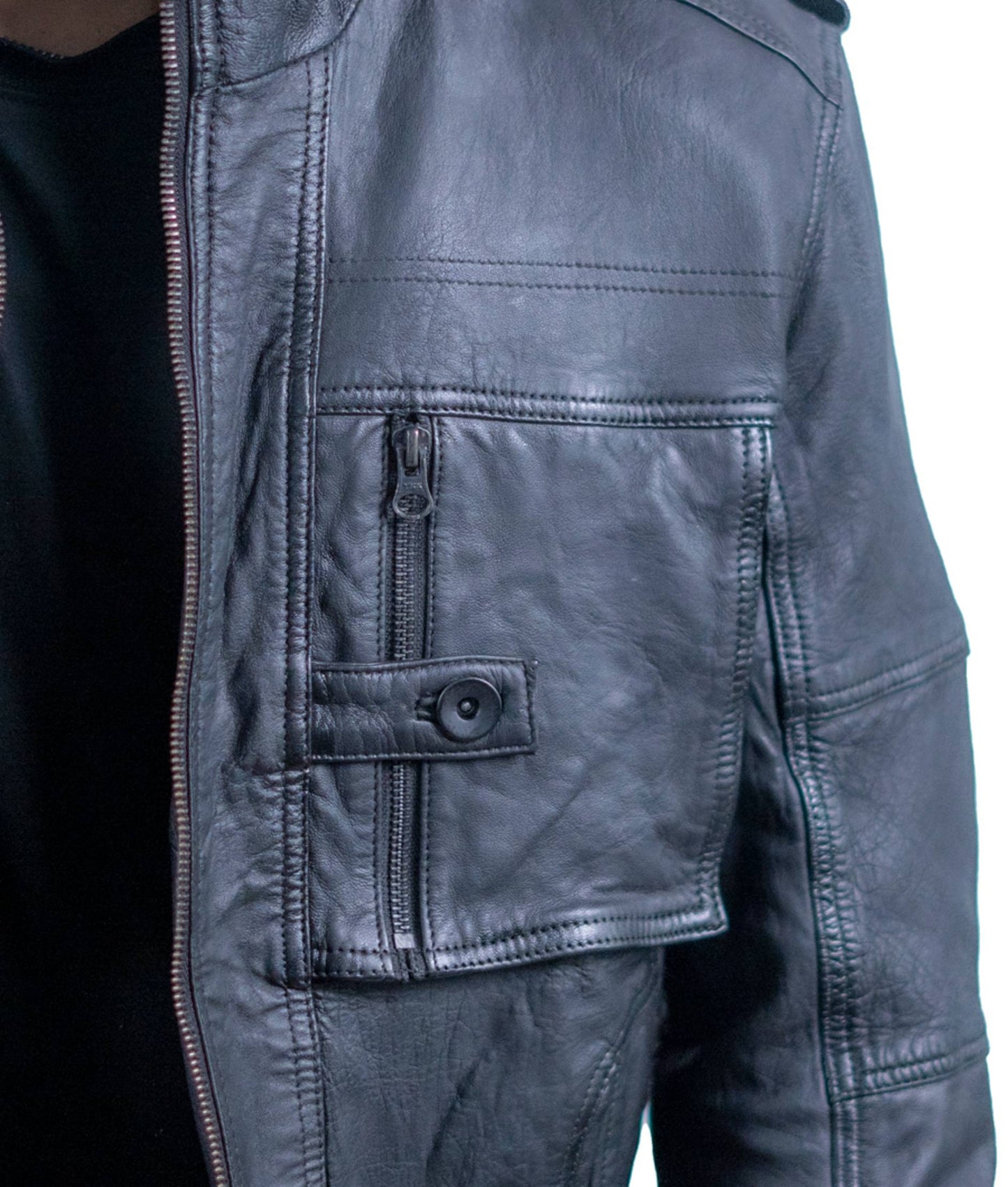 107 - Men’s Urban Black Field Jacket – Multi-Pocket Tactical Style
