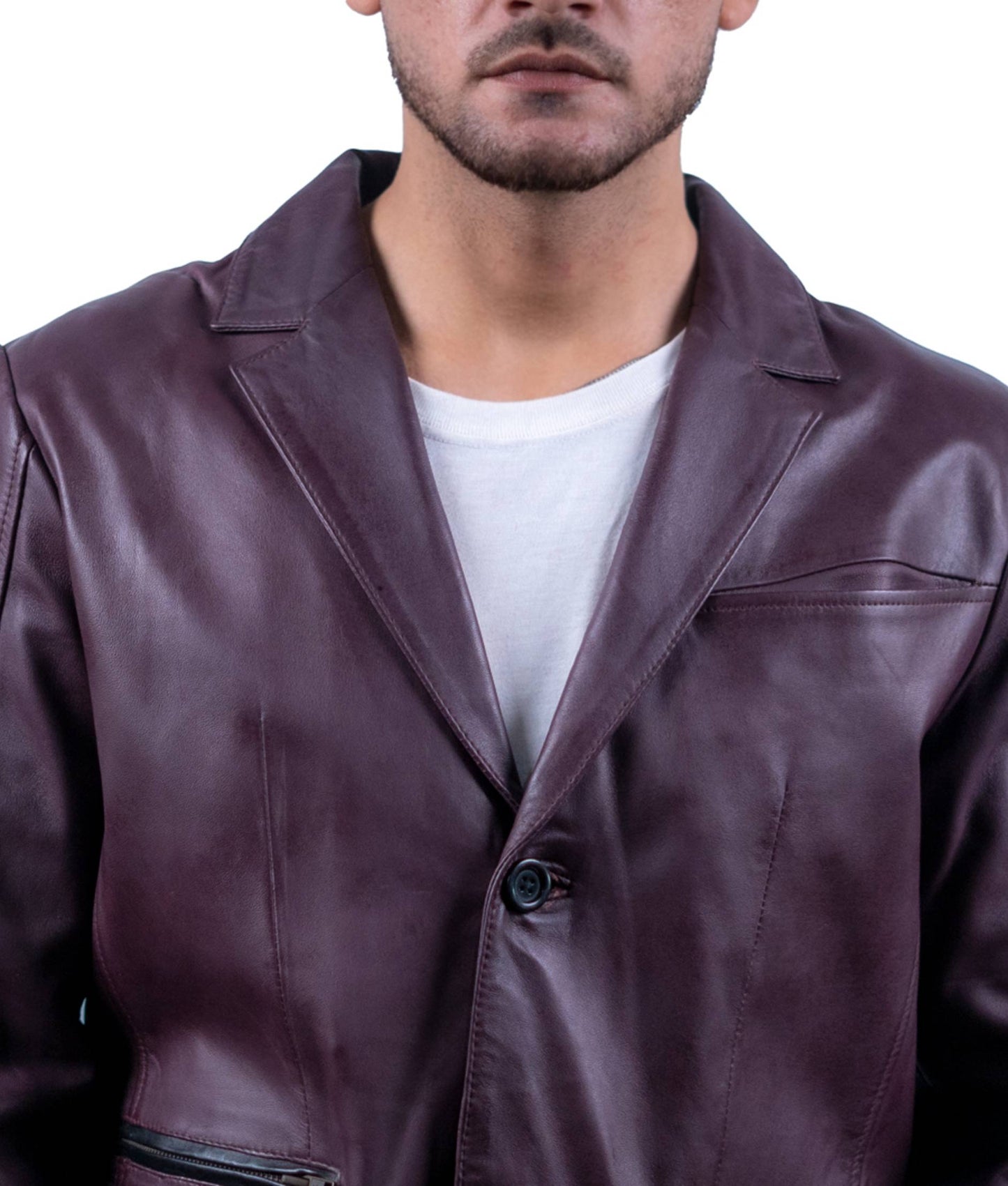 108 – Burgunderroter Lederblazer für Herren – Elegantes Statement-Piece