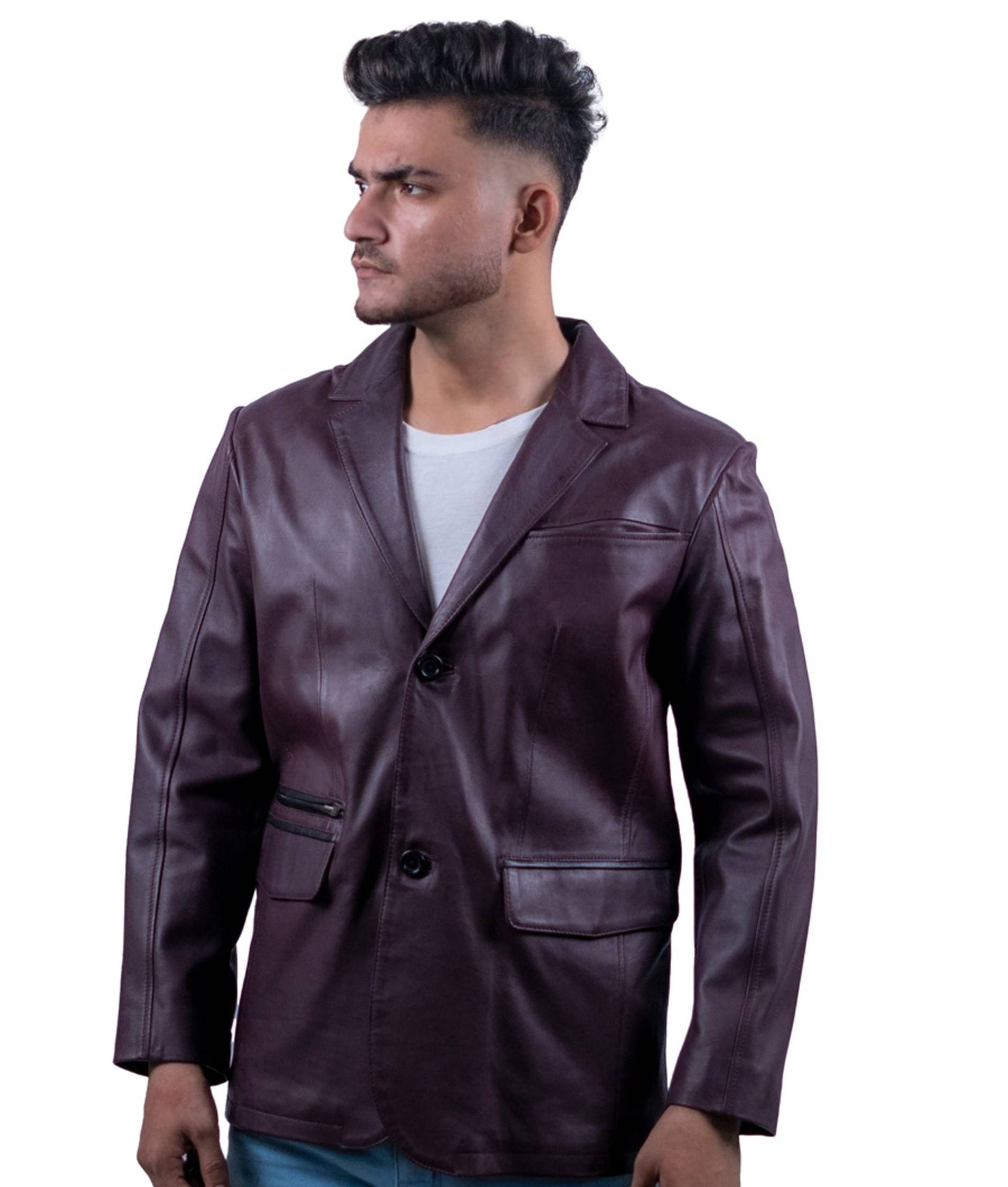 108 – Burgunderroter Lederblazer für Herren – Elegantes Statement-Piece
