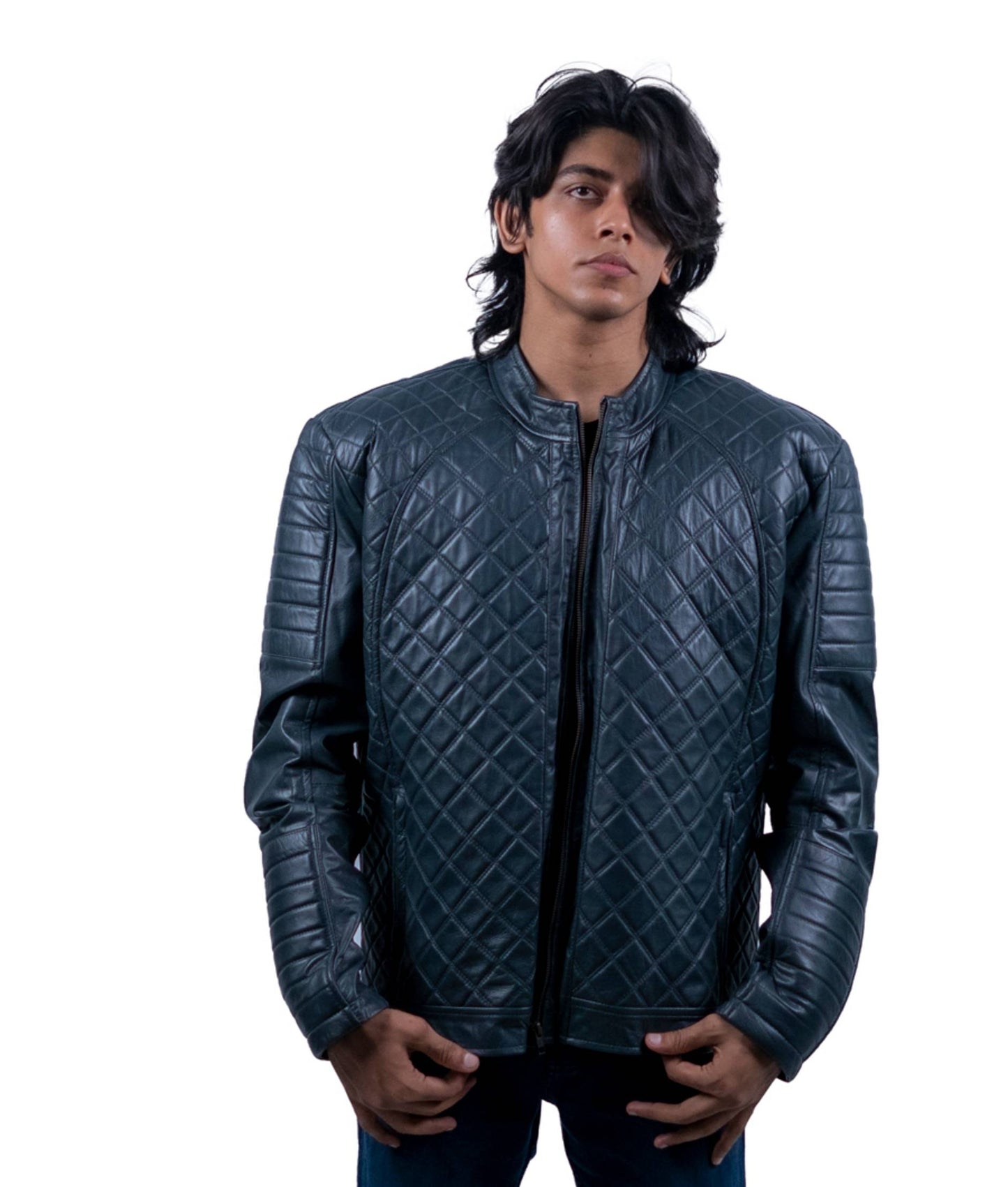 109 - Men’s Diamond-Stitched Leather Jacket – Quilted Power Look