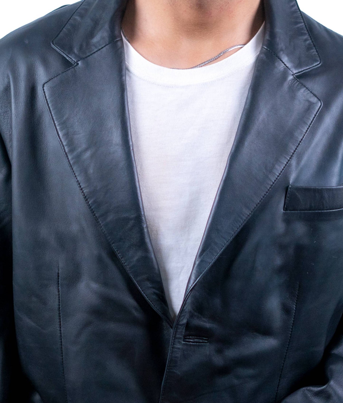 110 – Schwarzer Lederblazer für Herren – Elegante, halbformelle Passform
