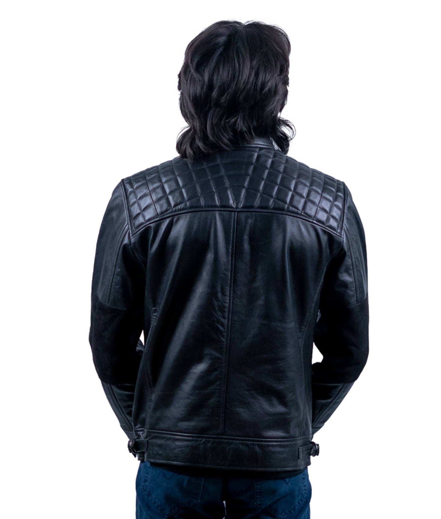111 – Schwarze Racer-Lederjacke für Herren – Gesteppte Schulter-Edition