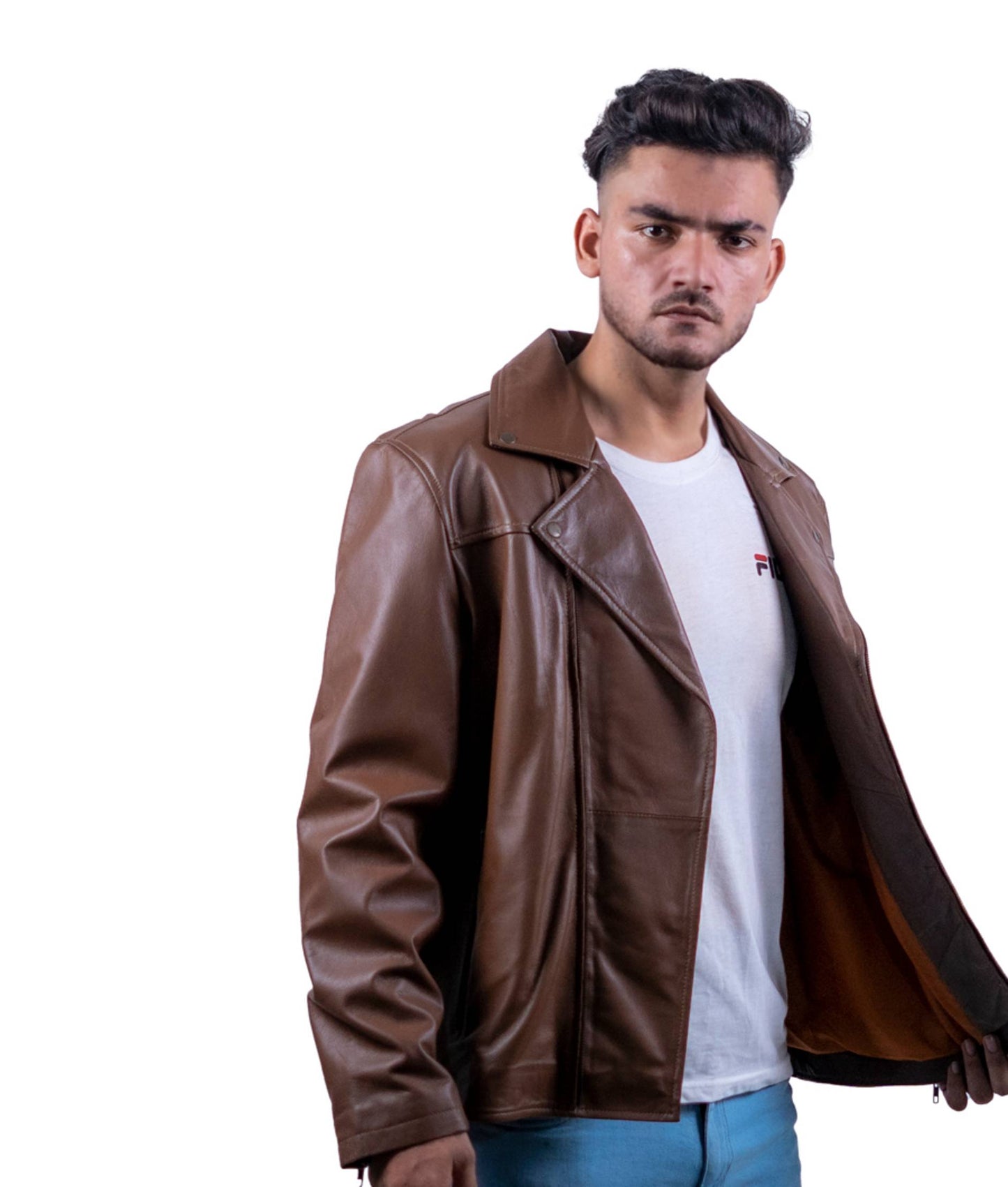 112 - Men’s Tan Café Racer Leather Jacket – Vintage Road Aesthetic