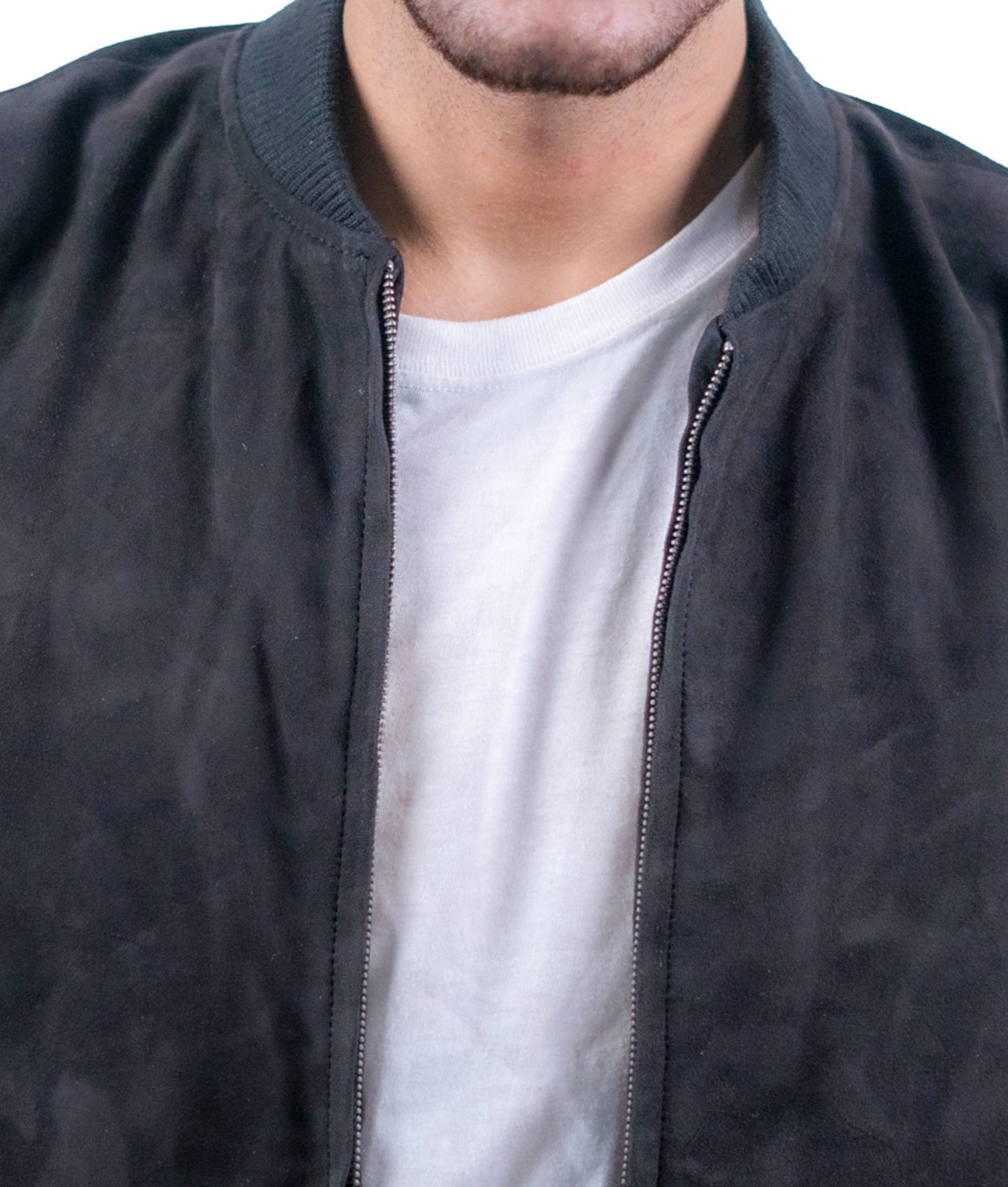 114 – Schwarze Wildleder-Bomberjacke für Herren – Retro Minimal Luxe