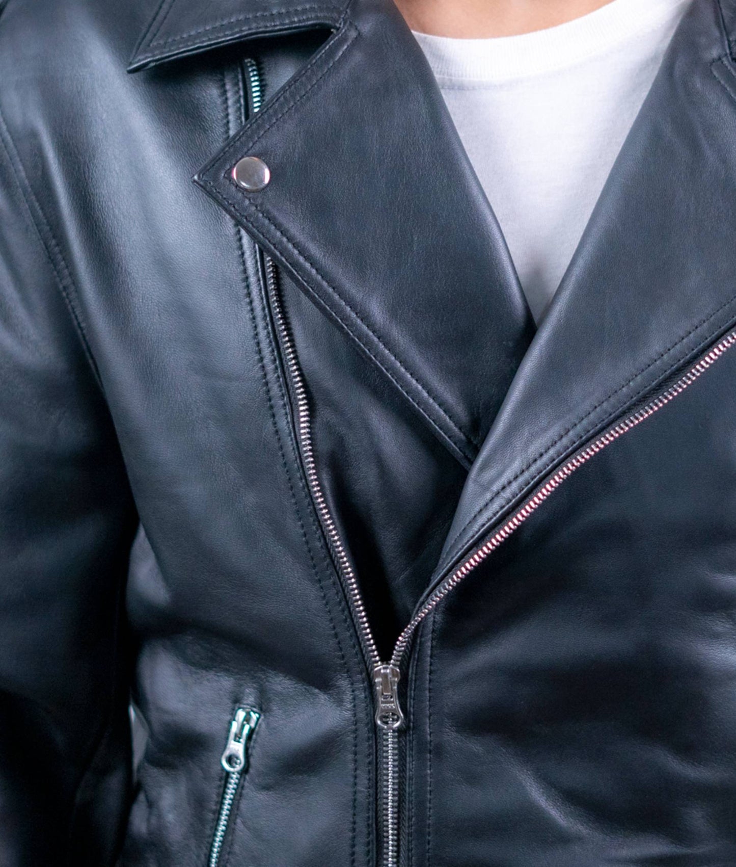 116 - Men’s Black Moto Biker Jacket – Asymmetrical Rebel Cut