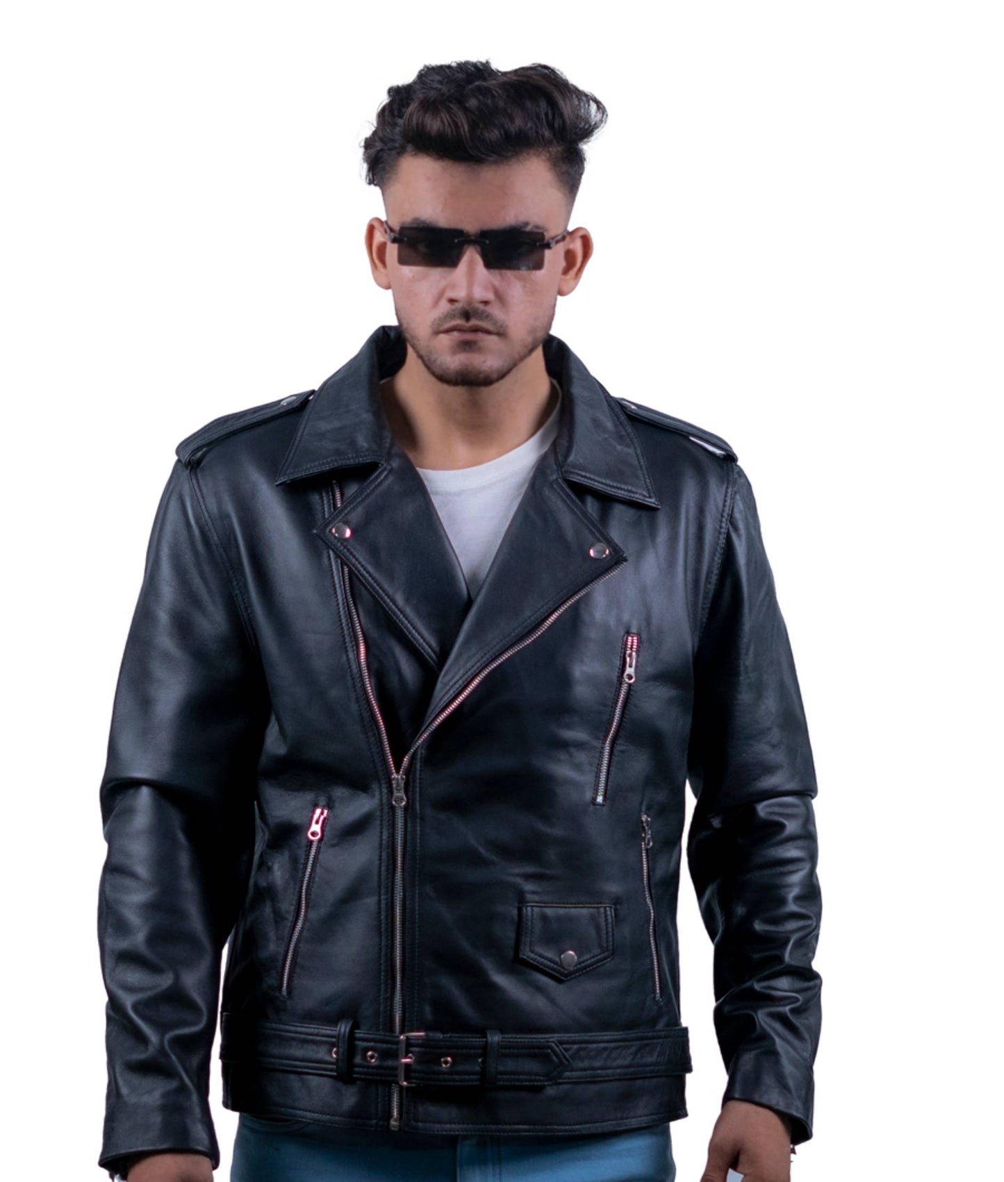 116 – Schwarze Moto-Bikerjacke für Herren – Asymmetrischer Rebellenschnitt