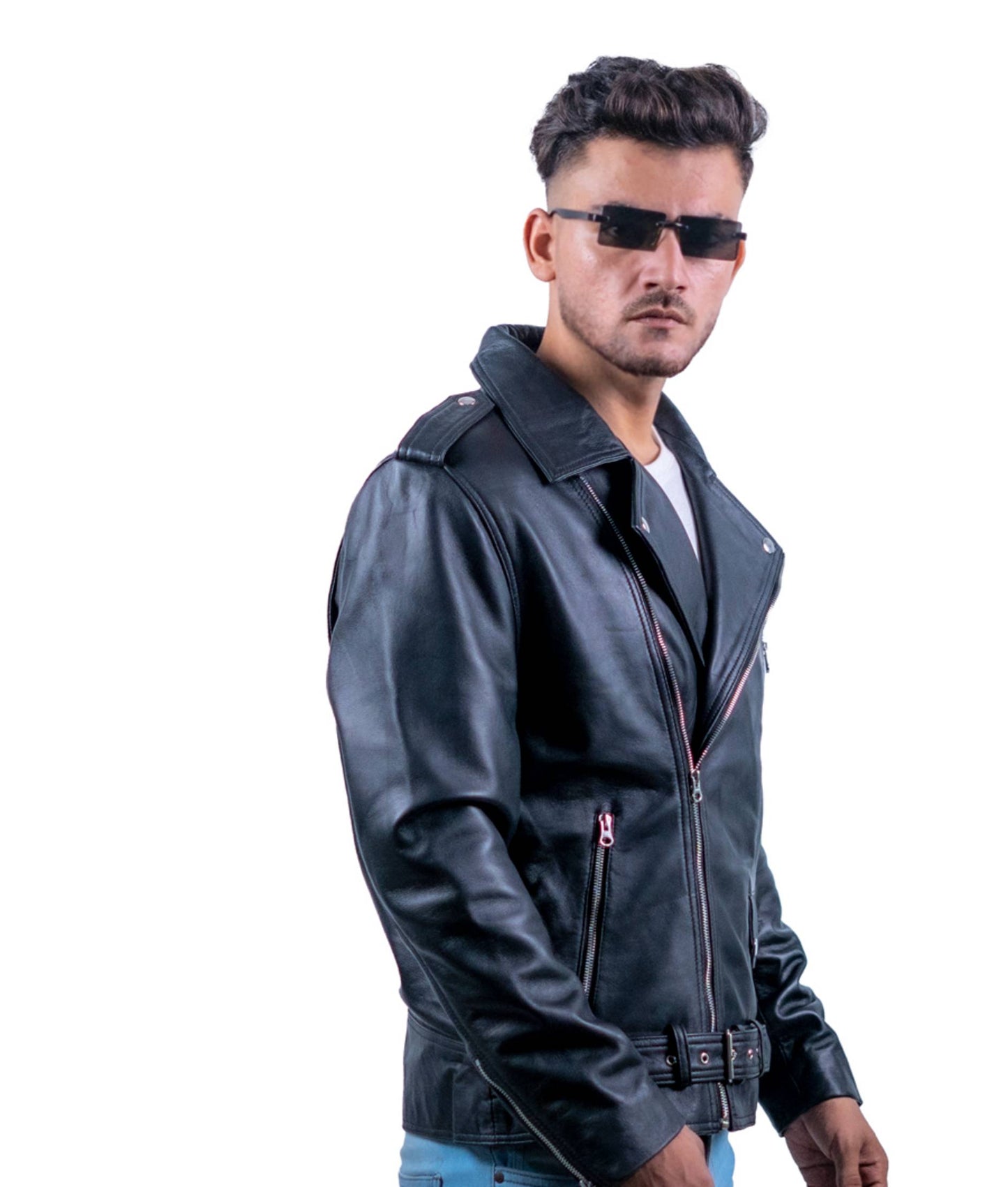 116 – Schwarze Moto-Bikerjacke für Herren – Asymmetrischer Rebellenschnitt
