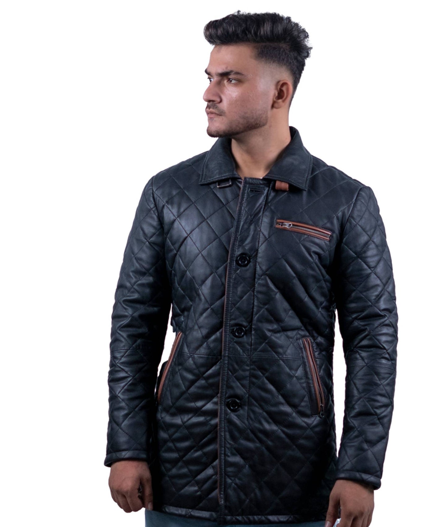 120 – Gesteppter langer Ledermantel für Herren – Heritage Stitch Edition