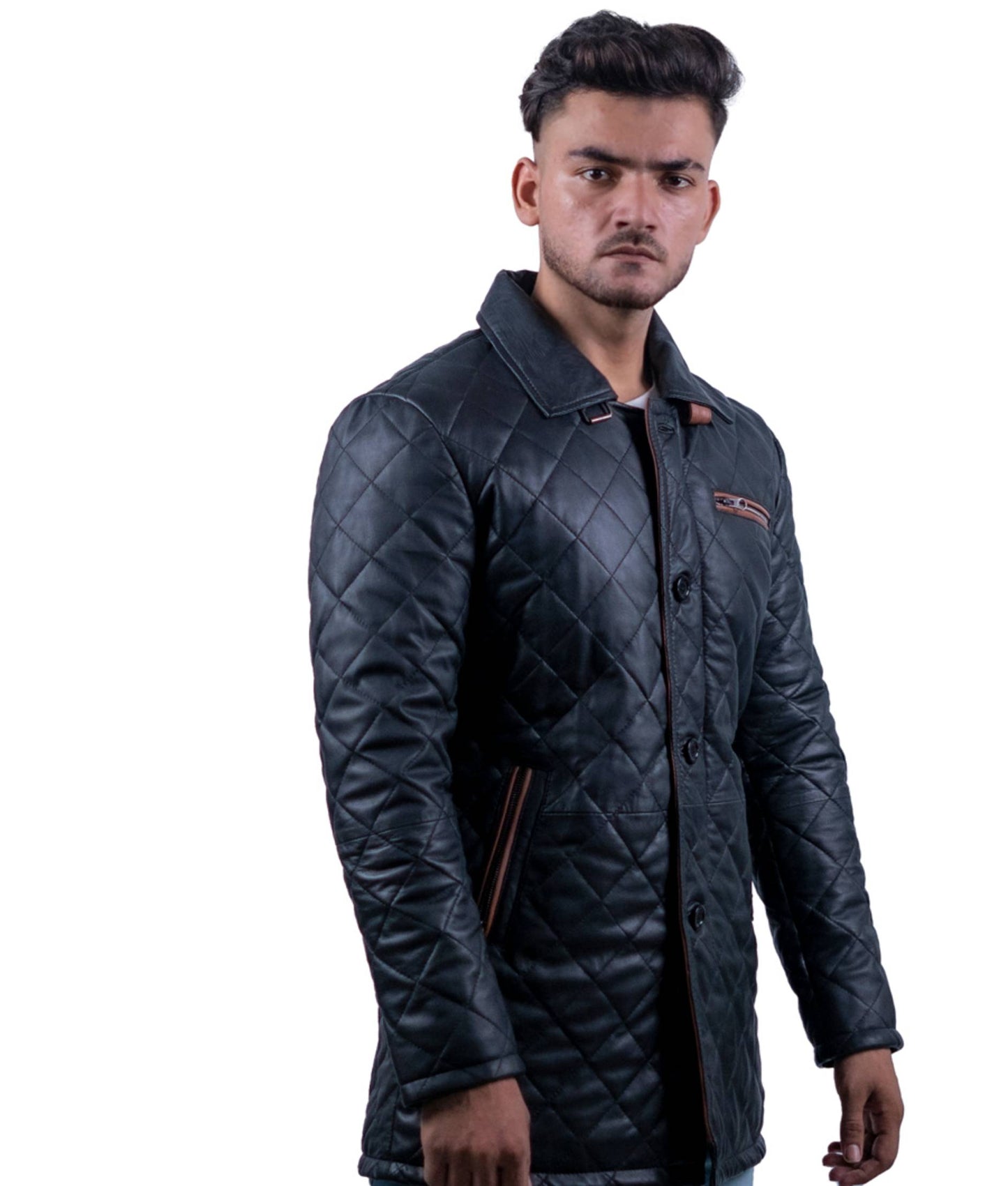 120 – Gesteppter langer Ledermantel für Herren – Heritage Stitch Edition