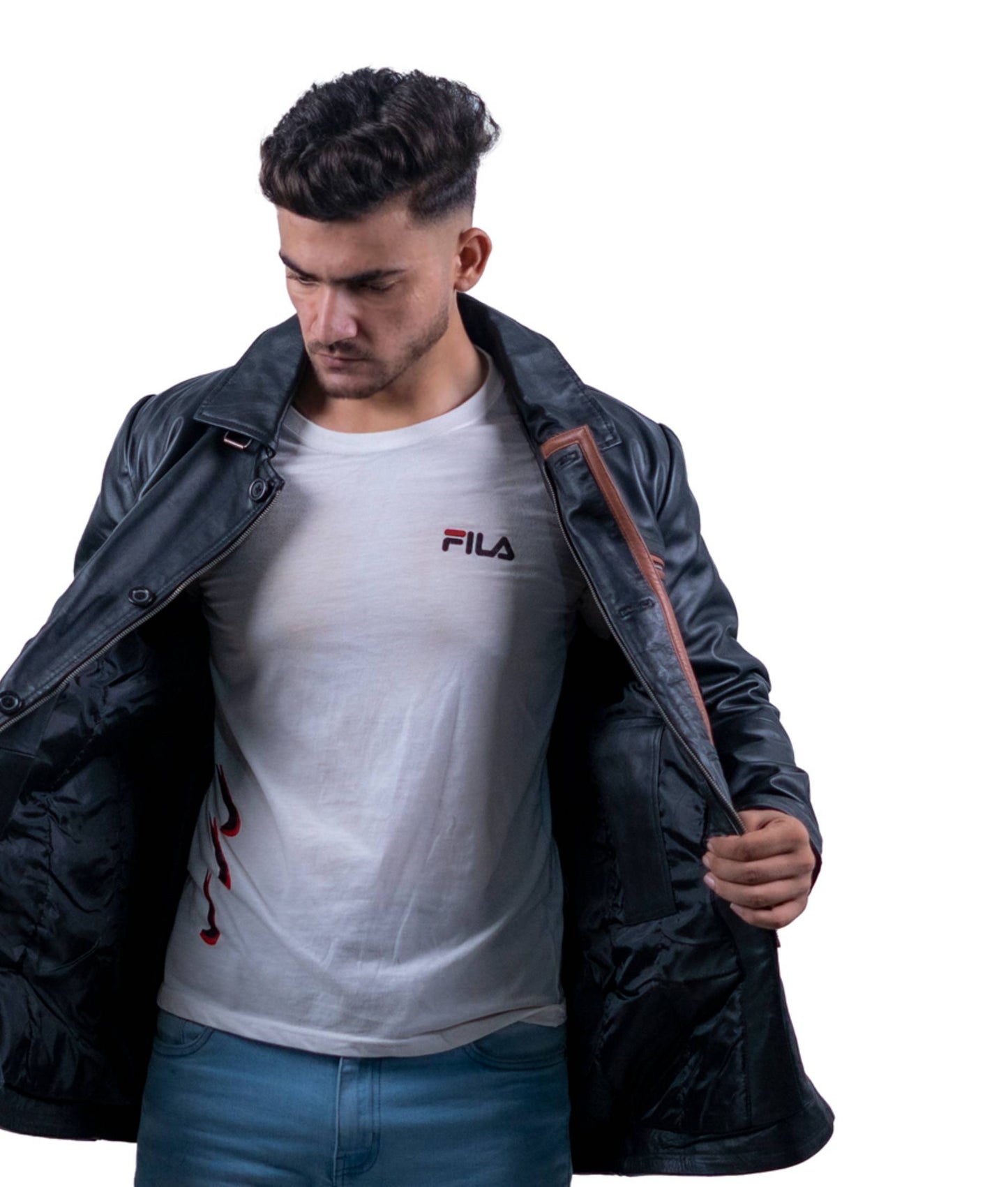 122 – Langer Herren-Ledermantel mit Kontrastfutter – Statement Layer Edition