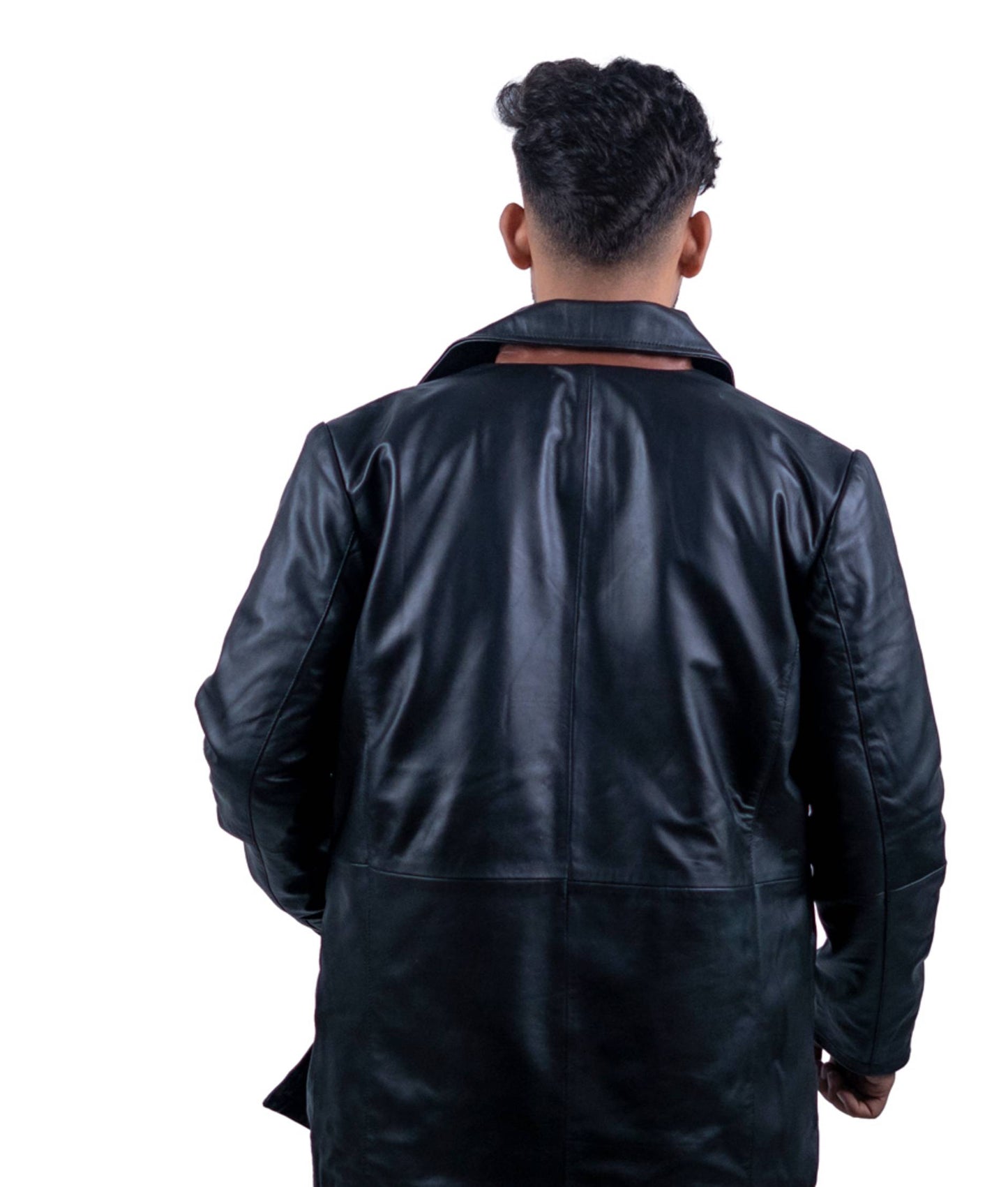 122 – Langer Herren-Ledermantel mit Kontrastfutter – Statement Layer Edition