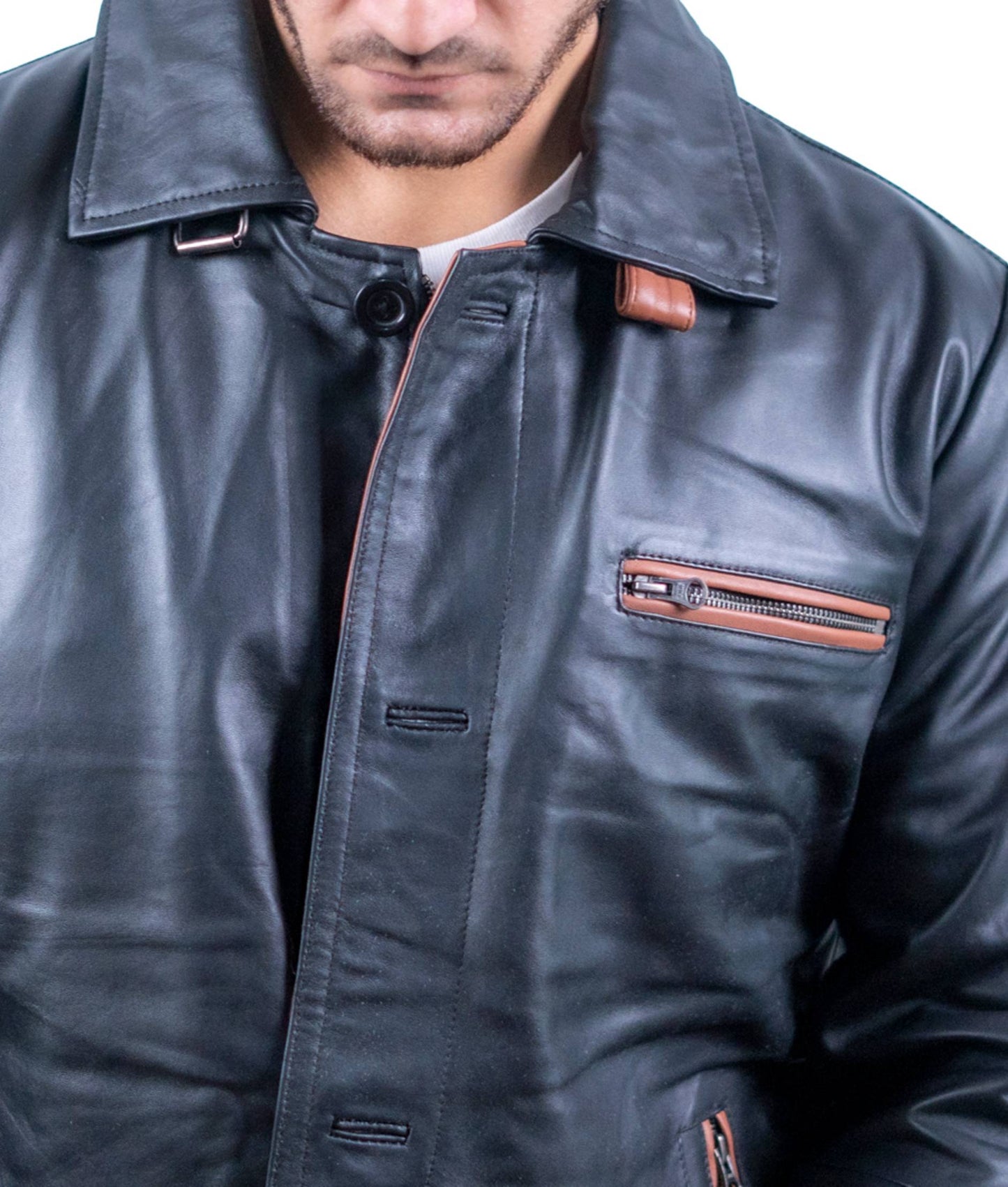 122 – Langer Herren-Ledermantel mit Kontrastfutter – Statement Layer Edition