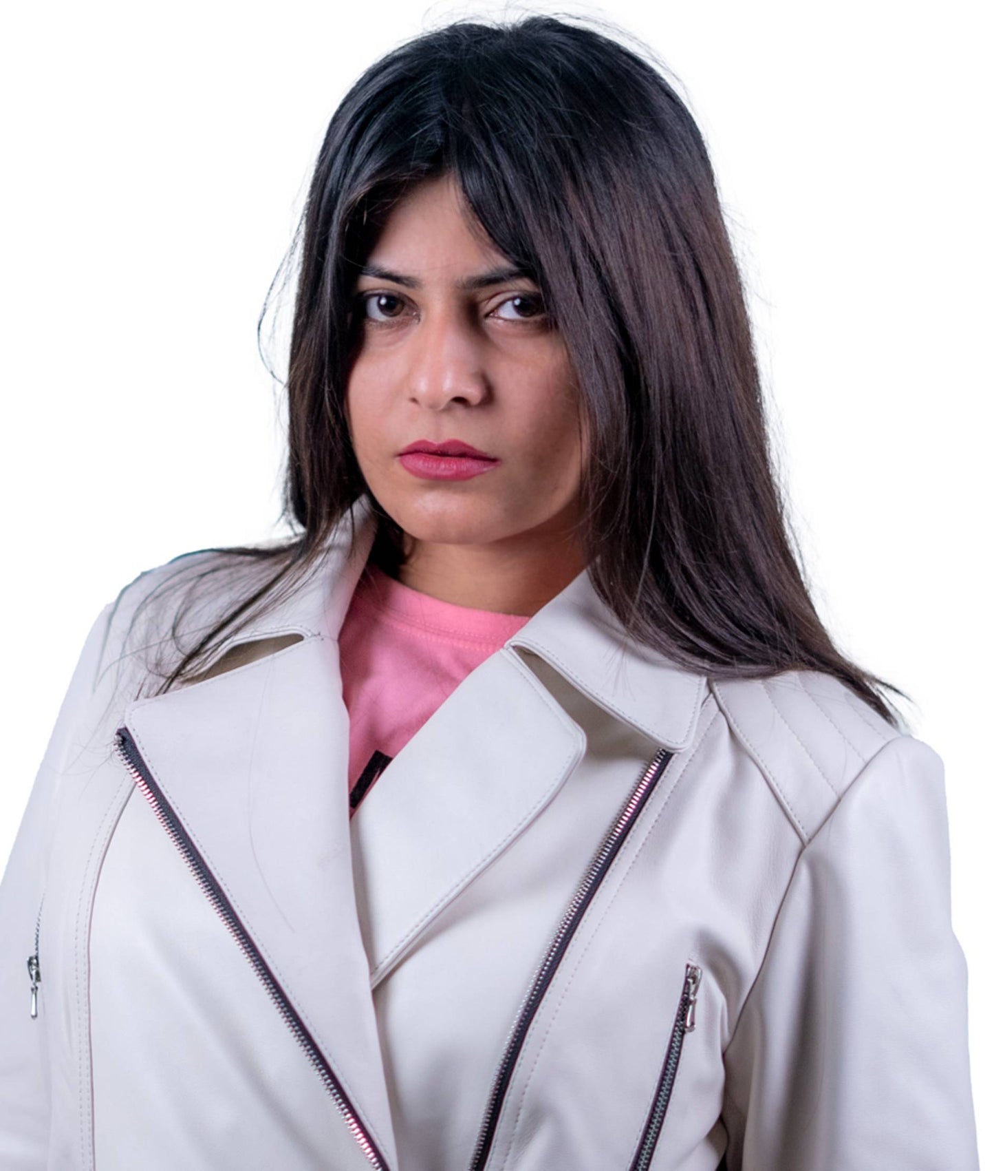 40 - Women’s White Belted Moto Leather Jacket – Sophisticated Edge