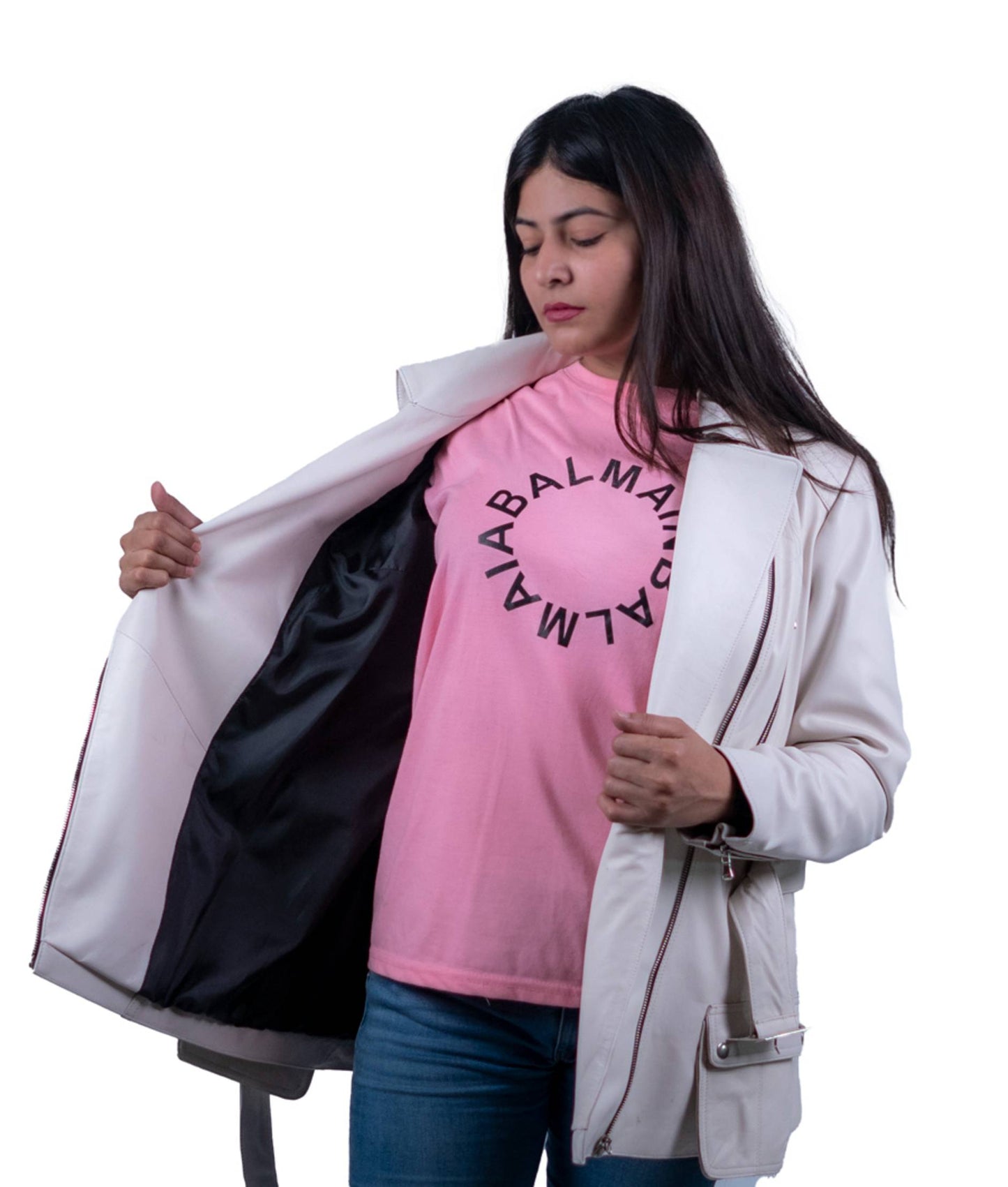 40 - Women’s White Belted Moto Leather Jacket – Sophisticated Edge