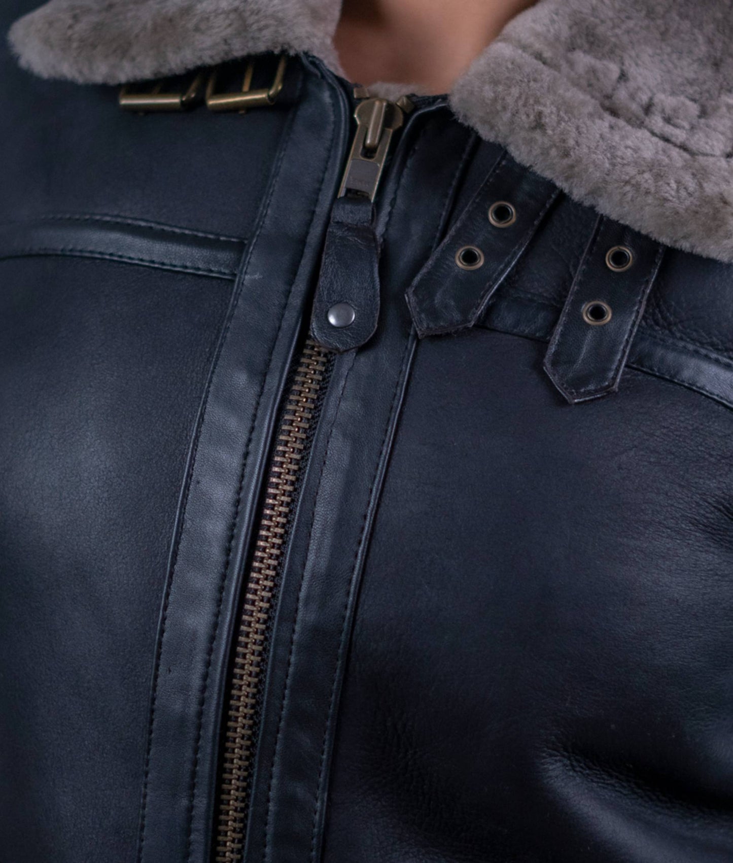 46 - Women’s Black Shearling Lined Aviator Leather Jacket – Vintage Warmth