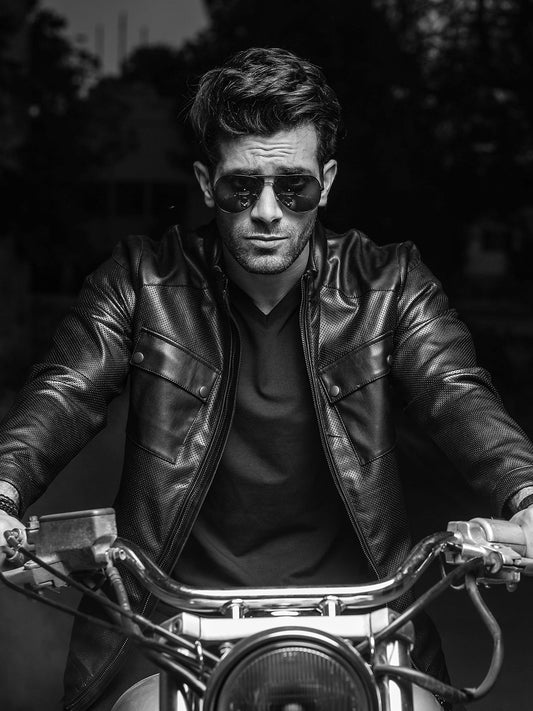 130 - Perforated Black Leather Biker Jacket