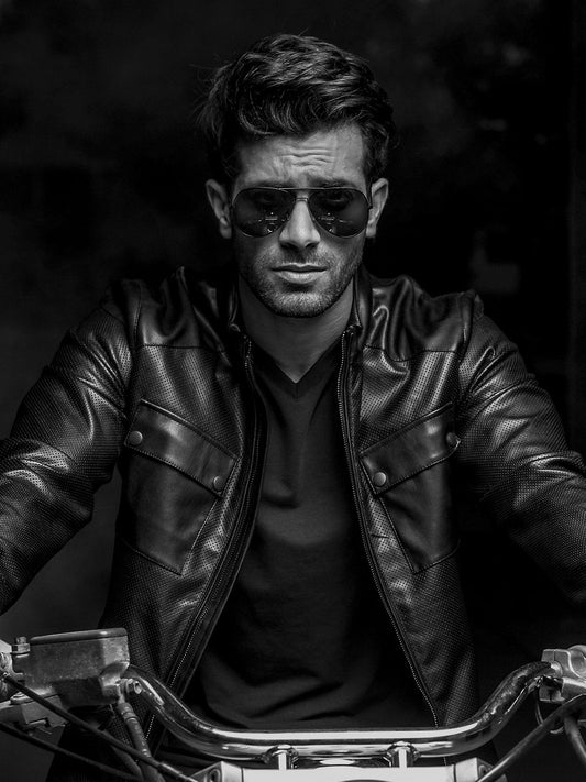 130 - Perforated Black Leather Biker Jacket