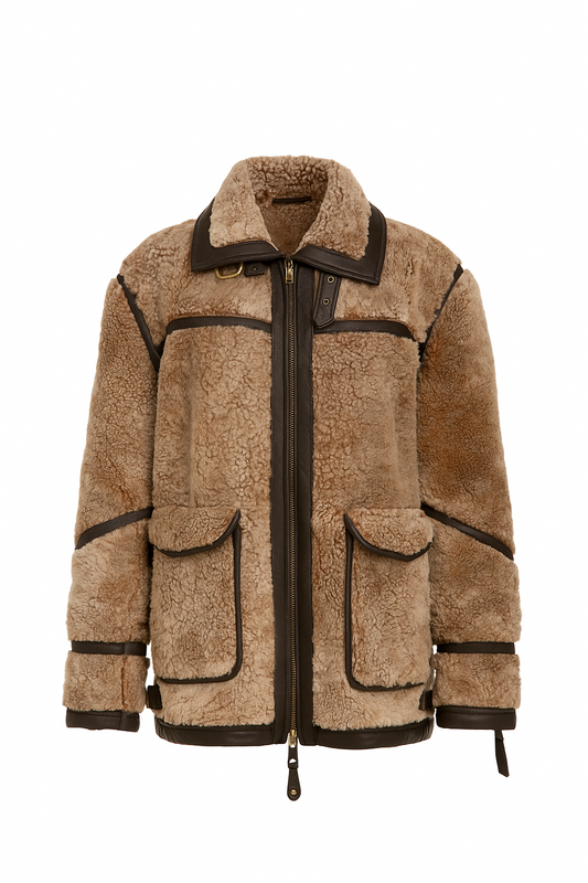 132 - Women's Faux Shearling Aviator Jacket – Vintage Brown