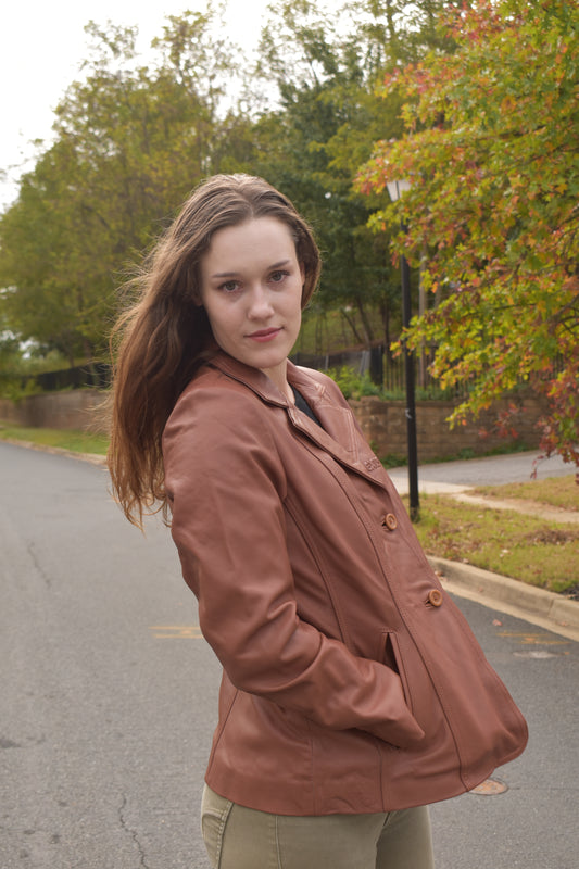 145 - Classic Tan Leather Blazer Jacket