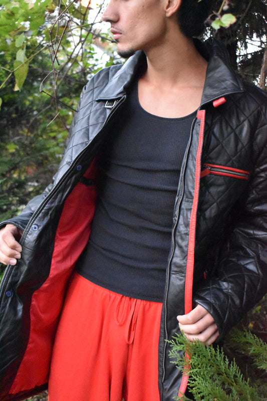 78 - Quilted Black Long Jacket – Red Zip Streetwear Edition