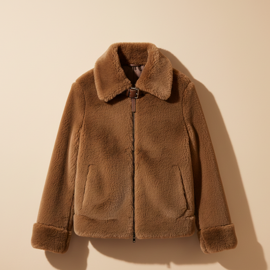 140 - Elegant Brown Faux Fur Shearling Jacket for Women