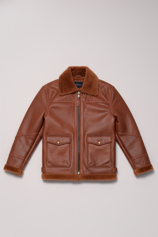 138 - Classic Shearling-Lined Brown Leather Jacket for Women