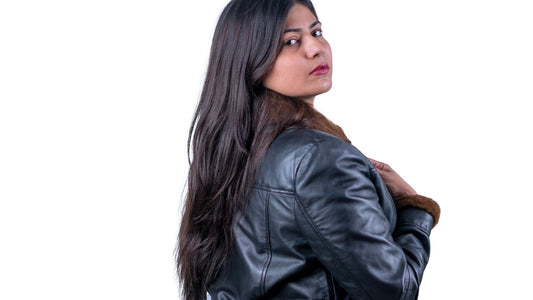 49 - Women’s Black Shearling Lined Leather Coat – Mid-Length Winter Jacket