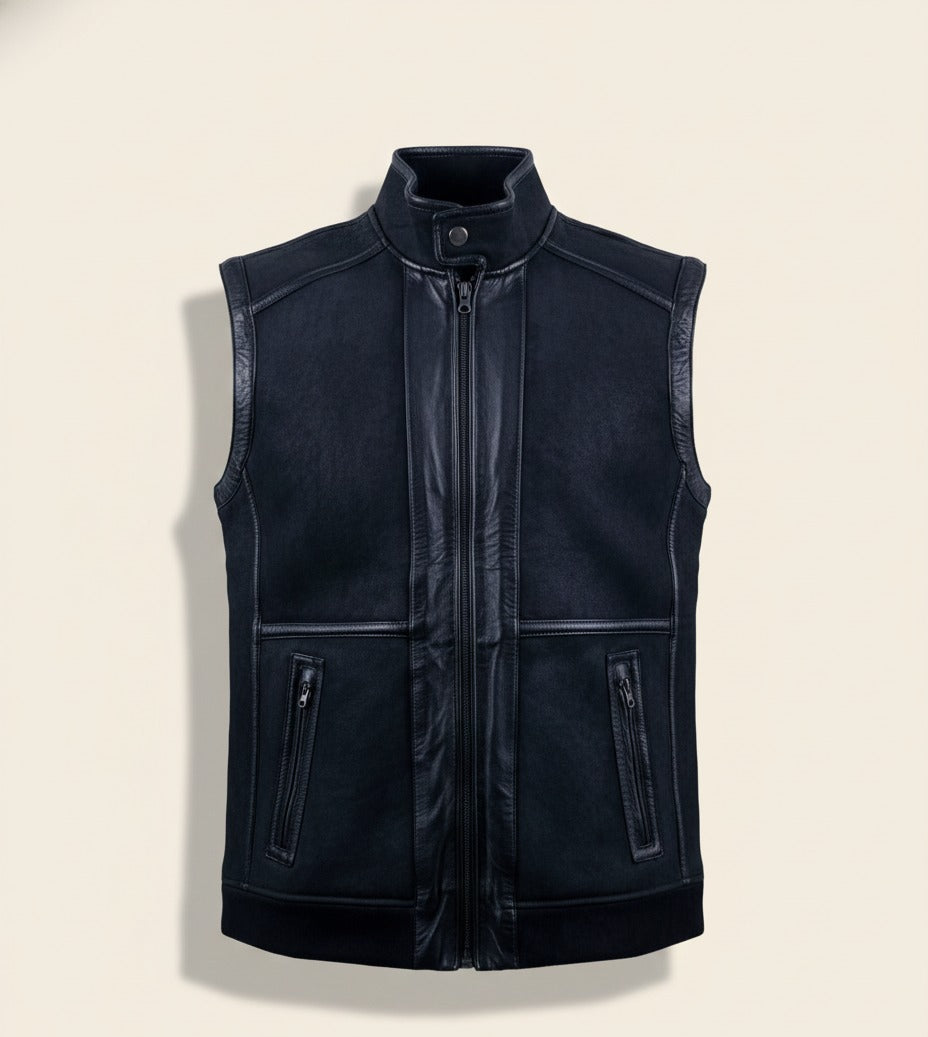 104 - The Onyx Rider: Premium Leather Fur-Lined Vest