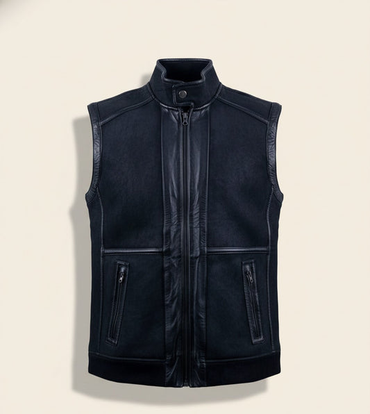 104 - The Onyx Rider: Premium Leather Fur-Lined Vest