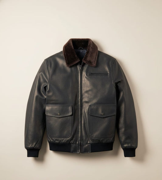 77 – Vintage-Fliegerjacke in Braun – Edition mit Kunstpelzkragen