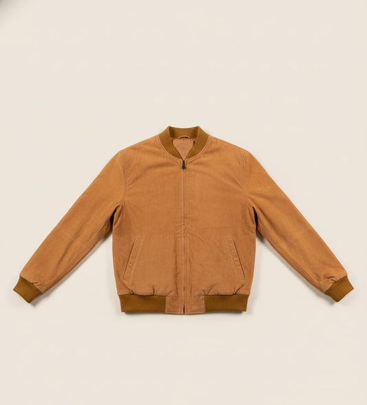 55 - Sahara Breeze Suede Bomber – Camel Tan