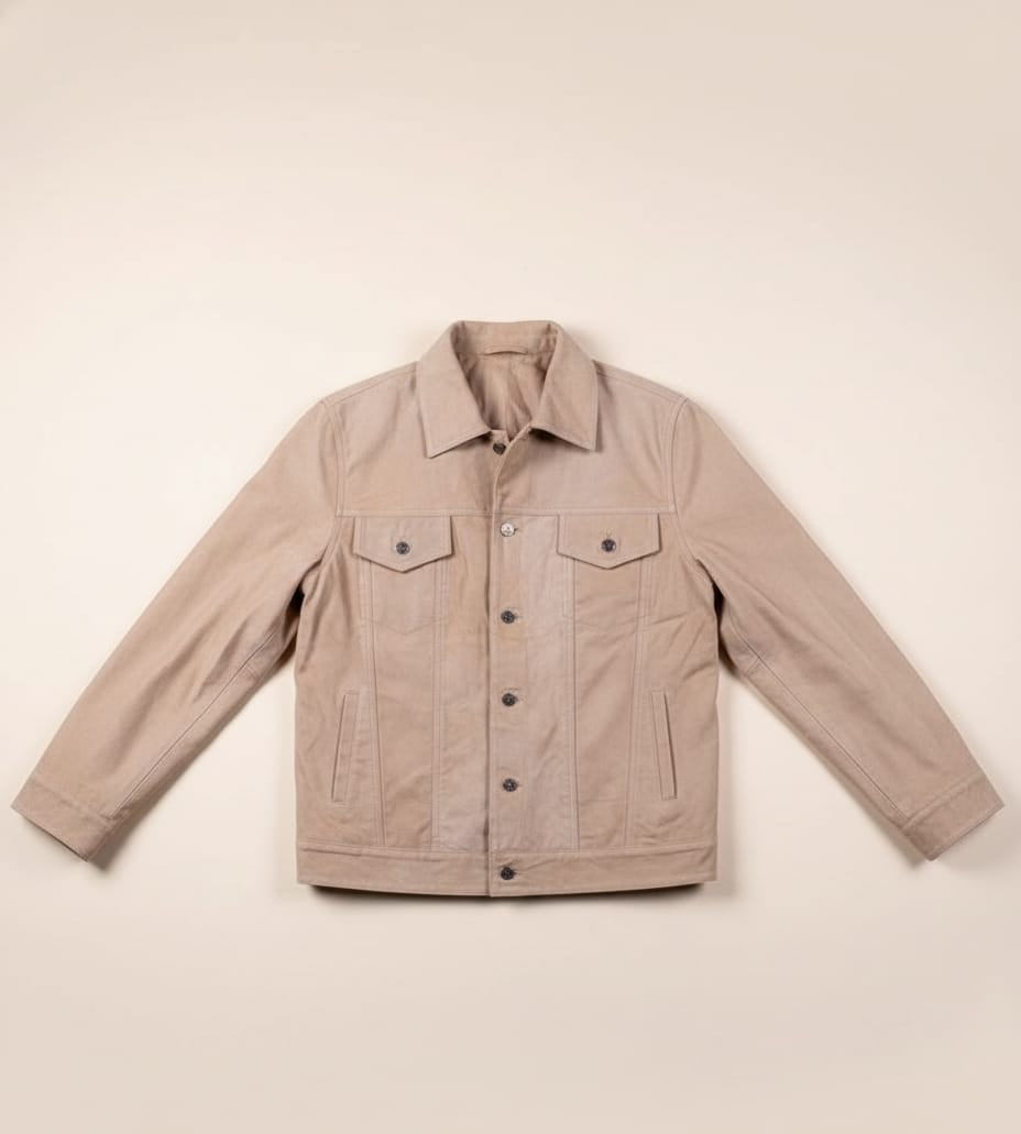 52 - Khaki Trucker Leather Jacket for Men