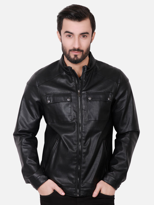 130 - Perforated Black Leather Biker Jacket