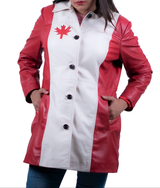 03 - Women’s Canada Flag Leather Coat – Patriotic Style Statement