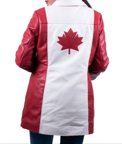 03 - Women’s Canada Flag Leather Coat – Patriotic Style Statement