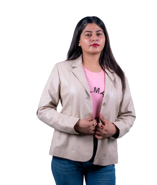20 – Women’s Beige Leather Blazer – Smart Casual Luxury
