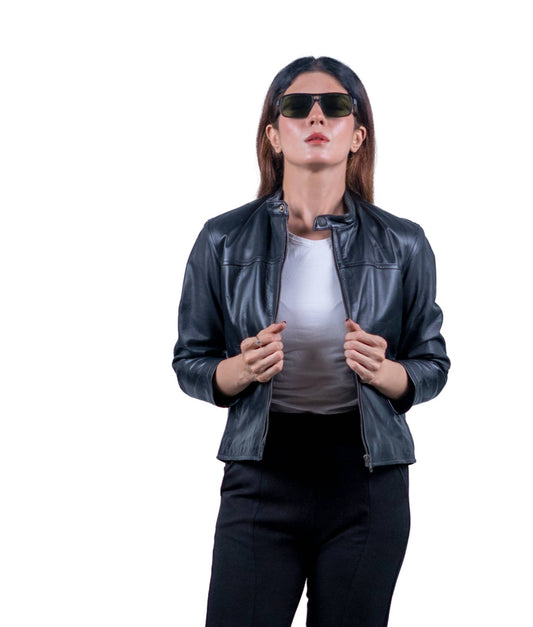 24 – Women’s Black Short Leather Jacket – Sleek Urban Style
