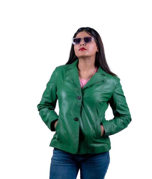 25 – Women’s Emerald Green Leather Blazer – Bold & Chic